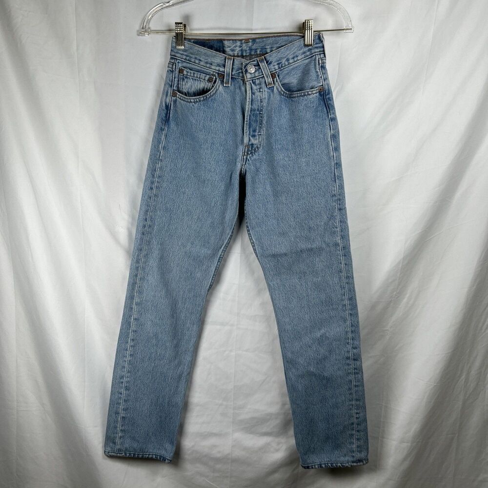 Vtg Y2K Levis 501 Button Fly High Rise Jeans Women’s W26 L32 Straight Leg Blue